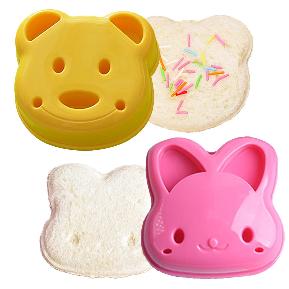 ShaMyiuCnz 2 Pcs Bunny Shaped Children's Bread Cutter Bear Shape Sandwich Bread Cake Mold Yellow and Pink Sandwich Cutter for Kids for Parent-Child Activities