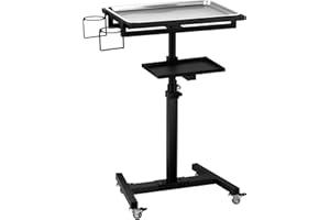 POARMEEY Stainless Steel Tattoo Tray with Wheels Trolley Adjustable Height Tattoo Workstation Rolling Tray for Studio Salon & Spa