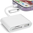 SD Card Reader for iPhone, Memory Card Reader with USB-C to Lightning Adapter Plug and Play Trail Game Camera Micro SD Card V