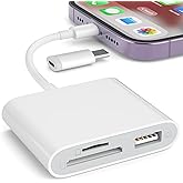 SD Card Reader for iPhone, Memory Card Reader with USB-C to Lightning Adapter Plug and Play Trail Game Camera Micro SD Card V