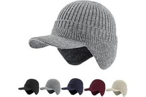 AIIONP Elastic Warm Ear Protection Knitted Hat, Winter Beanie Outdoor Warm Hats with Brim and Ear Flaps for Men Women