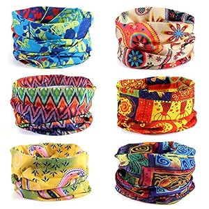 Tacobear 6pcs Multifunctional Headband Bandana Sport Running Snood Elastic Headwear Bandana Neck Gaiters UV Resistence…