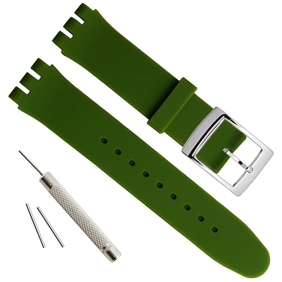 Silver Plated Stainless Steel Buckle Waterproof Silicone Rubber Watch Strap Watch Band (20mm, Dark Green)