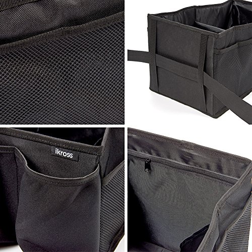 Car Back Seat Organizer iKross Car Console Storage Bins Basket with 2 Cup Holders for Adults Baby Toddler Kids, Back Seat Box Container for Minivan, Vans, Cars, SUV – Black - Thumbnail 3