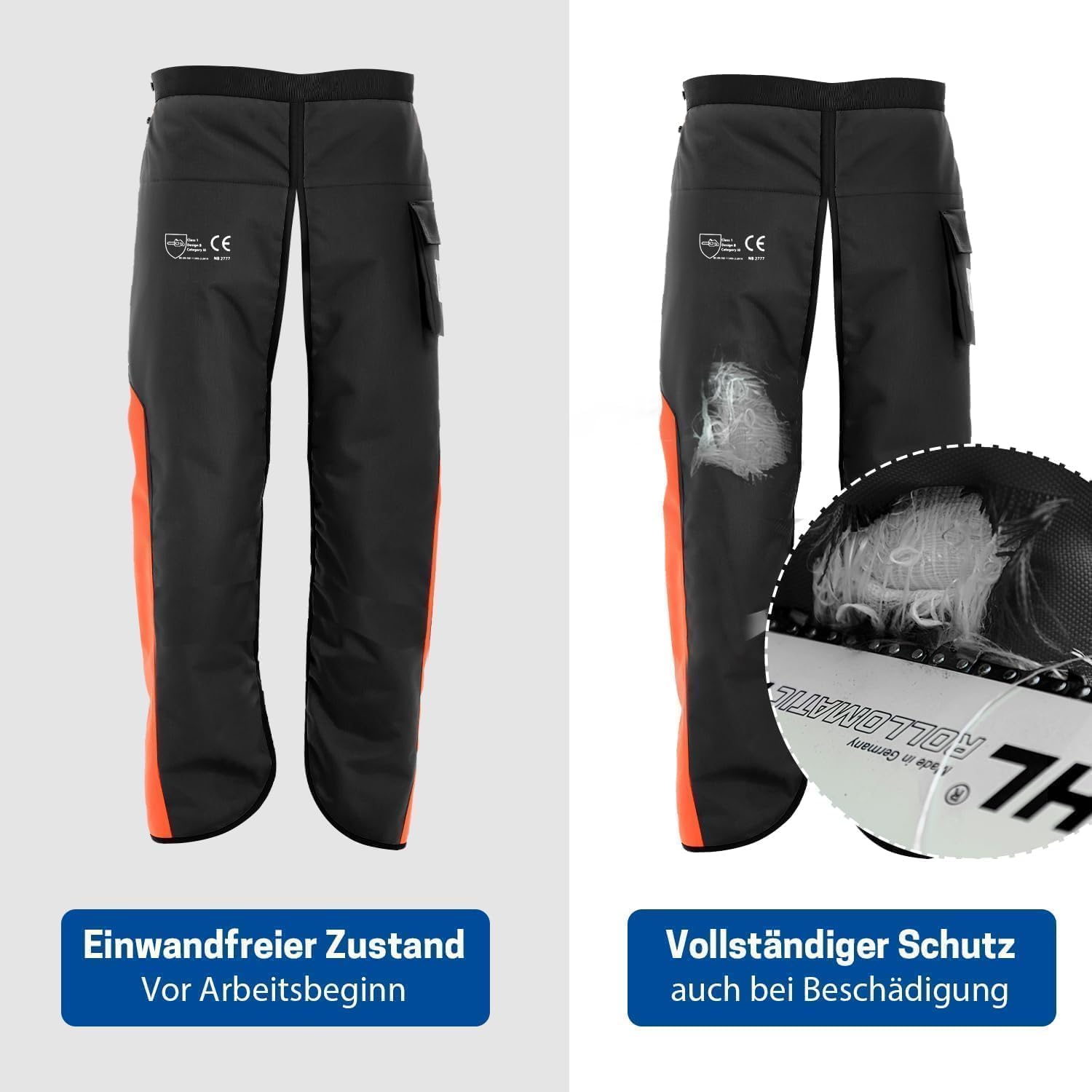 WISEPRO Universal Kettensägen-Sicherheitsleggings,Schnittschutz Chaps, Verstellbare Chainsaw Chaps Kettensägen-Schürze Schnittschutzhose für Männer/Frauen(Orange-Schwarz) 3