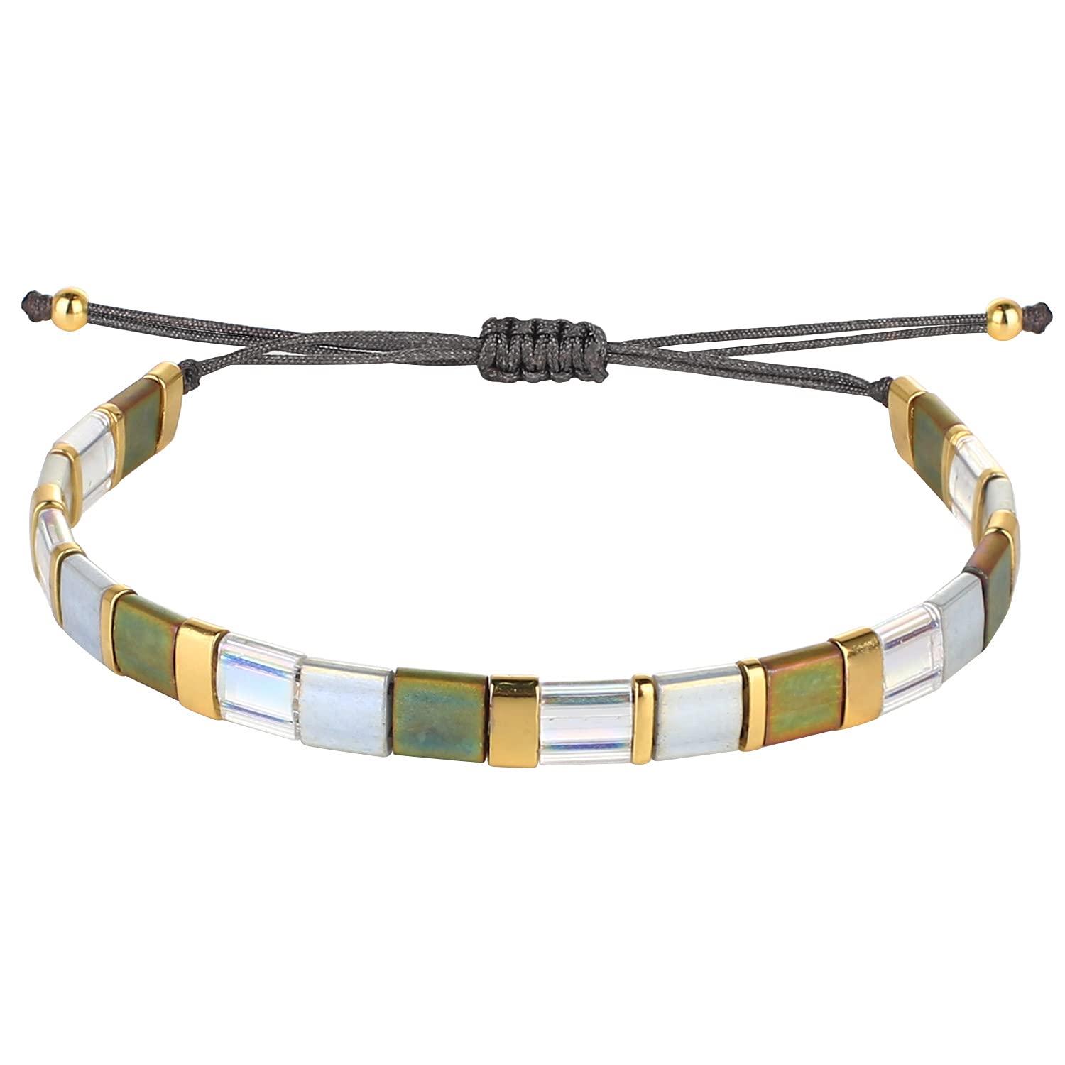 KELITCH Colorful Friendship Stretch Bracelets Candy Miyuki Beads Bracelets Adjustable Mixed Strand Jewelry - Green 01I