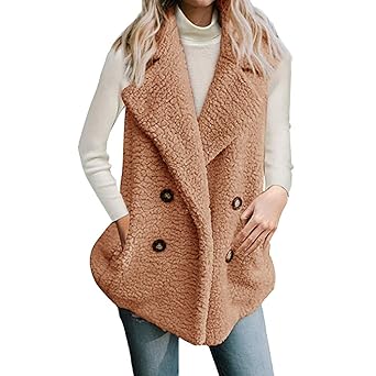 Quaan Damen Ärmellos Weste Outwear, Mode Winter Weich Teddy Kapuzenpullover Jumper Künstlich Pelz Baumwolle Gemütlich Dick Ja