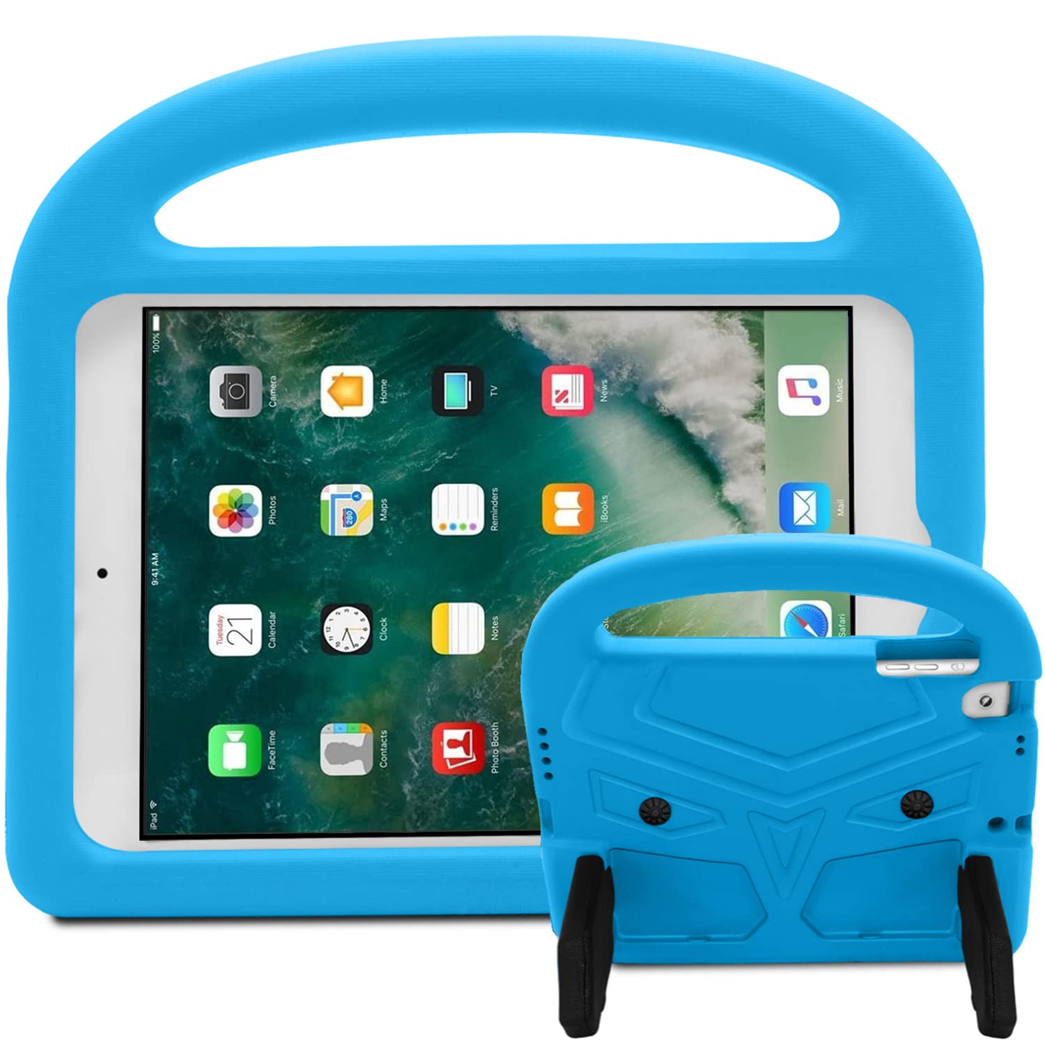 MiusiCase Kids Friendly Protective Case for iPad 2018 & 2017 9.7" / iPad Pro 9.7" / iPad Air 2 / iPad Air - Shockproof Kids Case Silicone Cover with Stand and Handle for iPad 9.7 inch.(Blue)