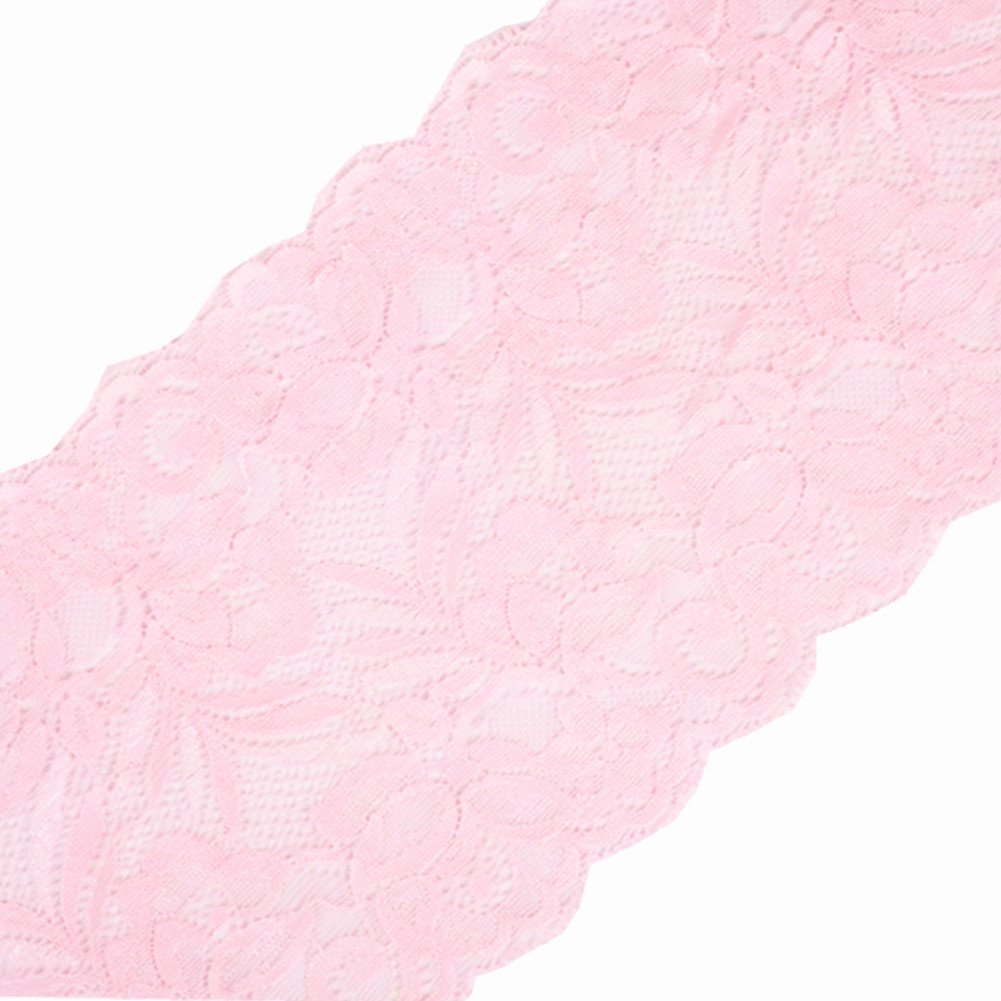 5 Yards Floral Lace Ribbon Stretch Tulle Lace Trim Elastic Webbing Fabric Width 15cm for DIY Jewelry Making Craft Clothes Accessories Gift Wrapping Wedding Party Decoration (Pink)