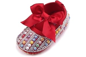 OAISNIT Baby Girls Mary Jane Flats Sparkly Bow Diamonds Princess Dress Shoes Anti-Slip Infant Crib Shoes