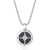 GAVU Men's Stainless Steel Compass Necklace, Crystal Beaded Necklace for Men