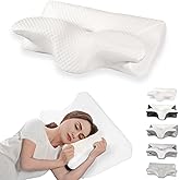 Cervical Pillow for Neck Pain Relief, Ergonomic Contour Orthopedic Pillow for Sleeping Shoulder Pain & Support, Cozy Memory Foam Neck Pillow with Pillowcase for Side Back Stomach Sleeper(White)