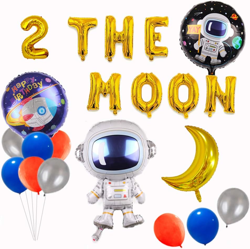 2 the Moon Outer Space Birthday Party Balloons Banner Galaxy Astronaut Space Man Theme 2nd Birthday Party Supplies Decoration