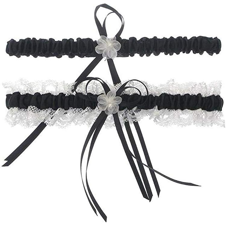 Jeffdad Lace Wedding Garter Set - Bride Pearl Stretch Garter For Wedding, Prom (Blue & White)
