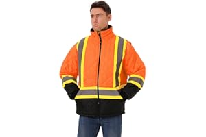 SKSAFETY Hi Vis Work Jacket for Men - Reflective Freezer Safety Jacket with Pockets, High Visibility Work Coat Jacket