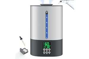 COOLFIQU 6L Humidifiers for Bedroom Large Room Home,Cool and Warm Humidifier for Baby and Plants Mist Top Fill Desk Humidifiers Essential Oil Diffuser, Quiet with Adjustable Mist,360°Nozzle-Grey