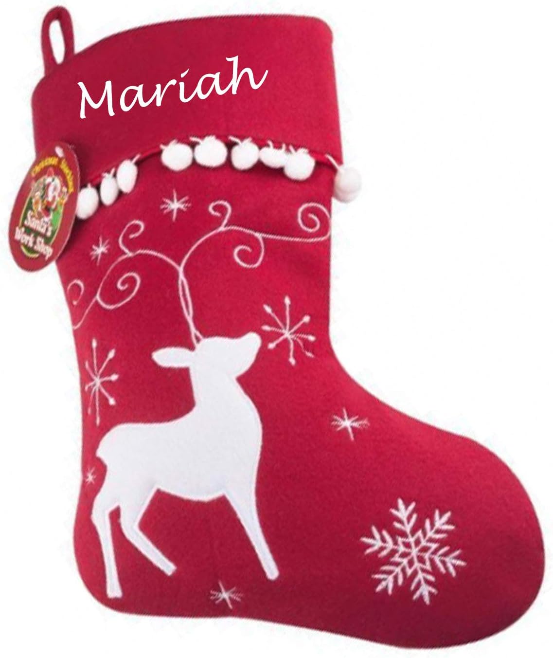 vpk Personalised Name Deluxe Plush Red Reindeer Contemporary Christmas Stocking Sock 40cm X 25cm stg023