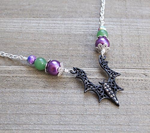 Large Black Bat Necklace Elvira Gothic Necklace Mistress of the Dark Vampire Jewelry Halloween Necklace
