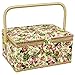 Sewing Basket with Rose Floral Print Design- Sewing Kit Storage Box with Removable Tray, Built-In Pin Cushion and Interior Pocket - Large - 12