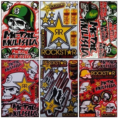 Set 6 Sheet Rockstar Energy Yamaha Kawasaki Metal Mulisha ATV Helmet Bike Motorcycle Motocross Racing Decal Sticker