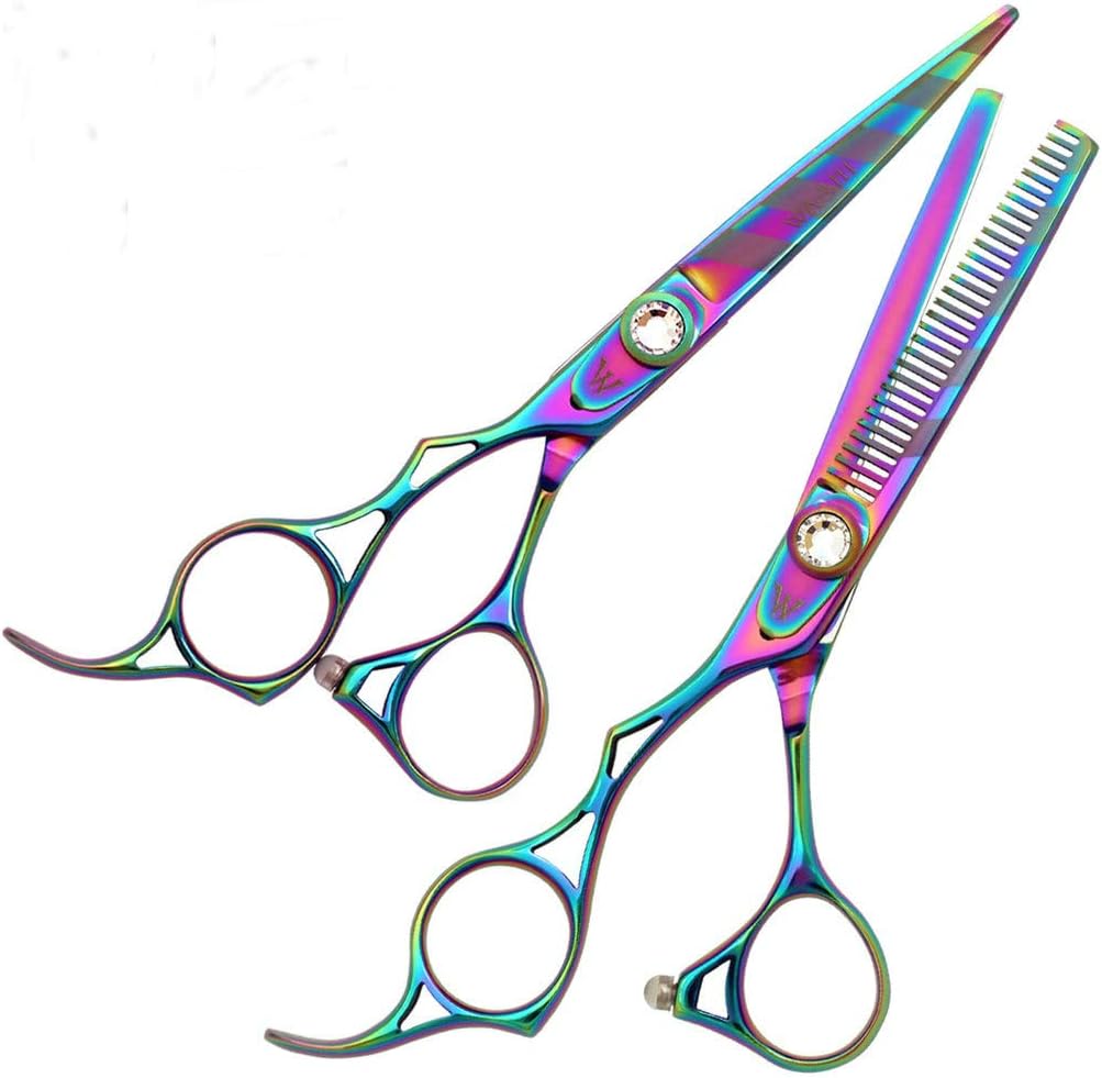 Washi Beauty - Lefty Rainbow Zebra Set 5.5” Shear 30 Tooth Thinner, Razor, Case 440C