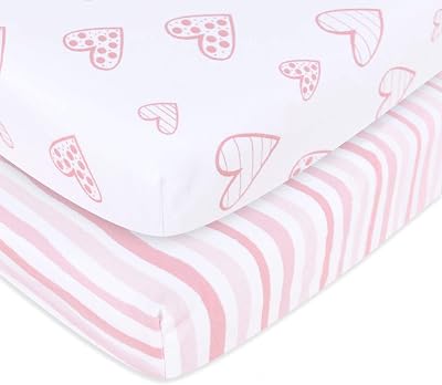 SPRINGSPIRIT Travel Cot Fitted Sheet 2 Pack 95x65cm Jersey Cotton
