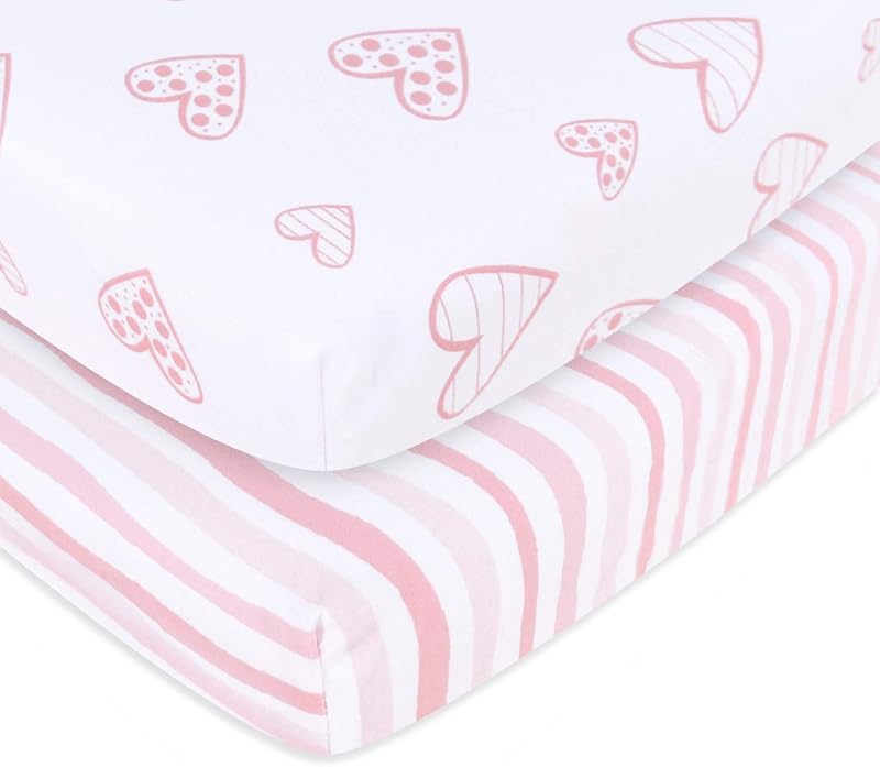 SPRINGSPIRIT Travel Cot Fitted Sheet 2 Pack 95x65cm Jersey Cotton