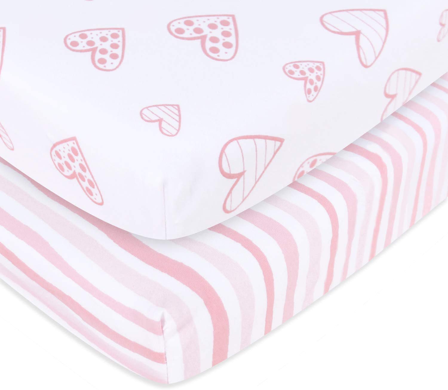 Travel Cot Fitted Sheet, 2 Pack, 100% Jersey Knit Cotton Pack n Play Sheets or Playpen Sheets(95×65cm), Ultra Soft and Breathable for Baby Girls
