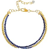 GVUSMIL Bead Bracelet for Women Layered Stone Mixed Bracelets Handmade 18K Gold Plated Beaded Chain Bracelet boho bracelets Adjustable Stackable Bracelet (Lapis Lazuli)