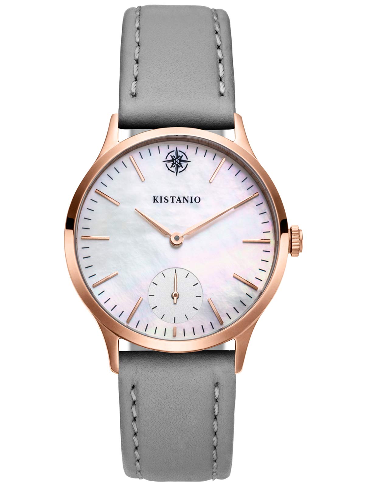 Kistanio Ladies Watch Stratolia Sapphire Glass Rose Mother of Pearl with Grey Leather Strap KIS-STR-31-103