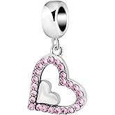 Heart Charm With Crystal - 925 Sterling Silver Dangle Love Charm for Pandora Bracelet (Pink)