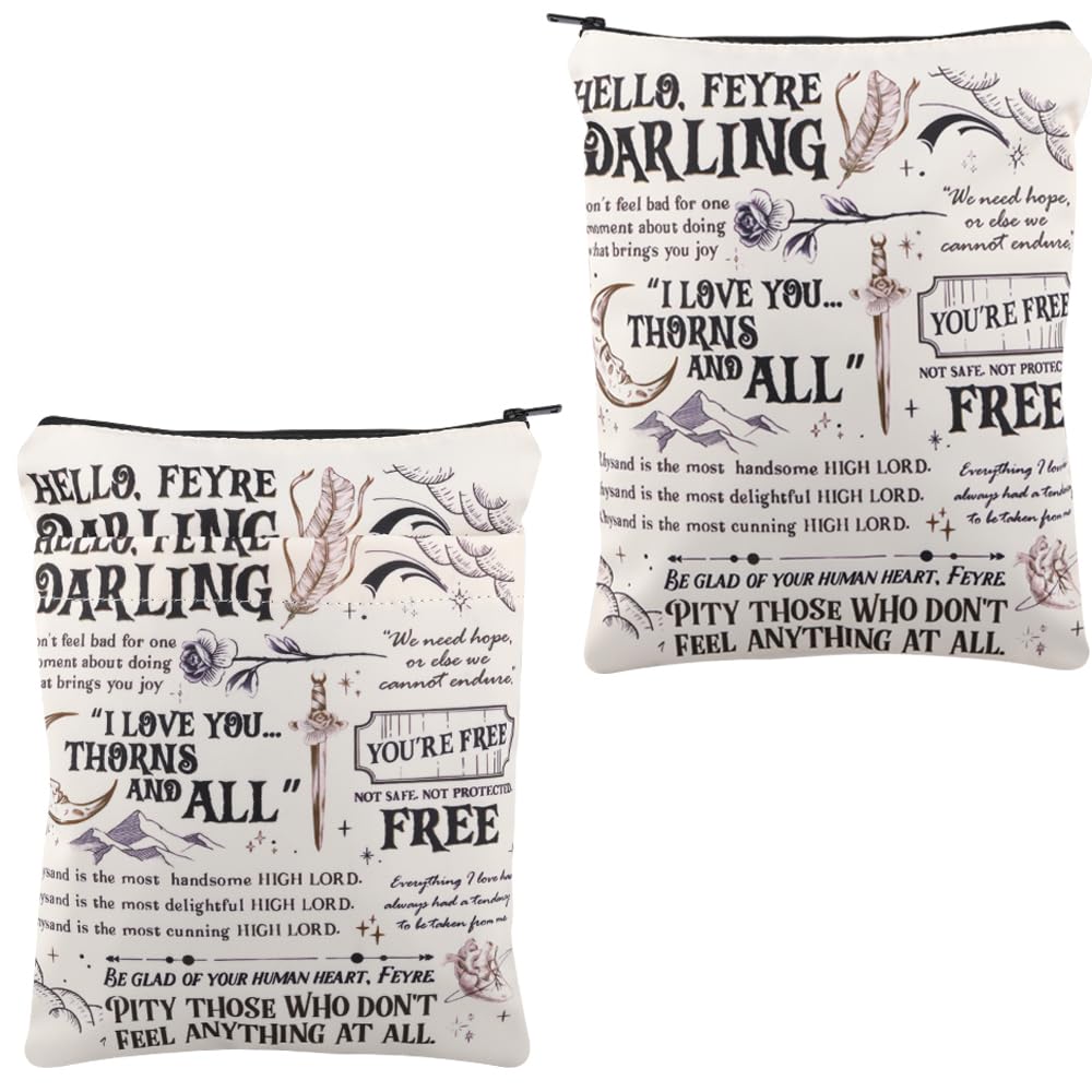 AKTAP ACOTAR Fan Book Sleeve - Court of Thorns and Roses Gifts - Hello Feyre Darling Pouch - SJM Merch for Book Lovers