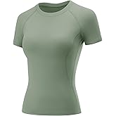 LOMON Womens Workout Tops Short Sleeve Raglan Athletic Shirts Yoga Gym Crewneck Quick Dry Tshirts