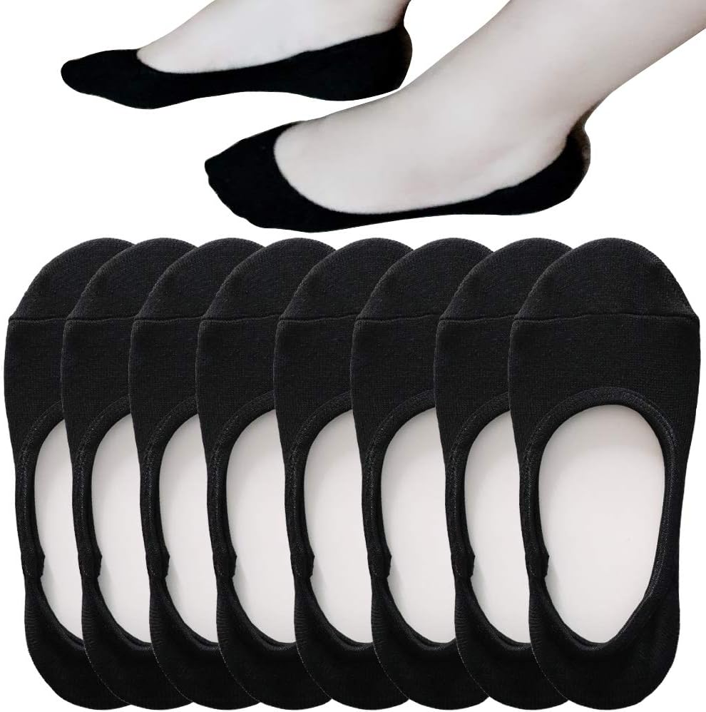 8 Pack No Show Socks For Women Casual Low Cut Sock Liners With Non Slip Grips Women's Cotton Invisible Socks (9-10.5)