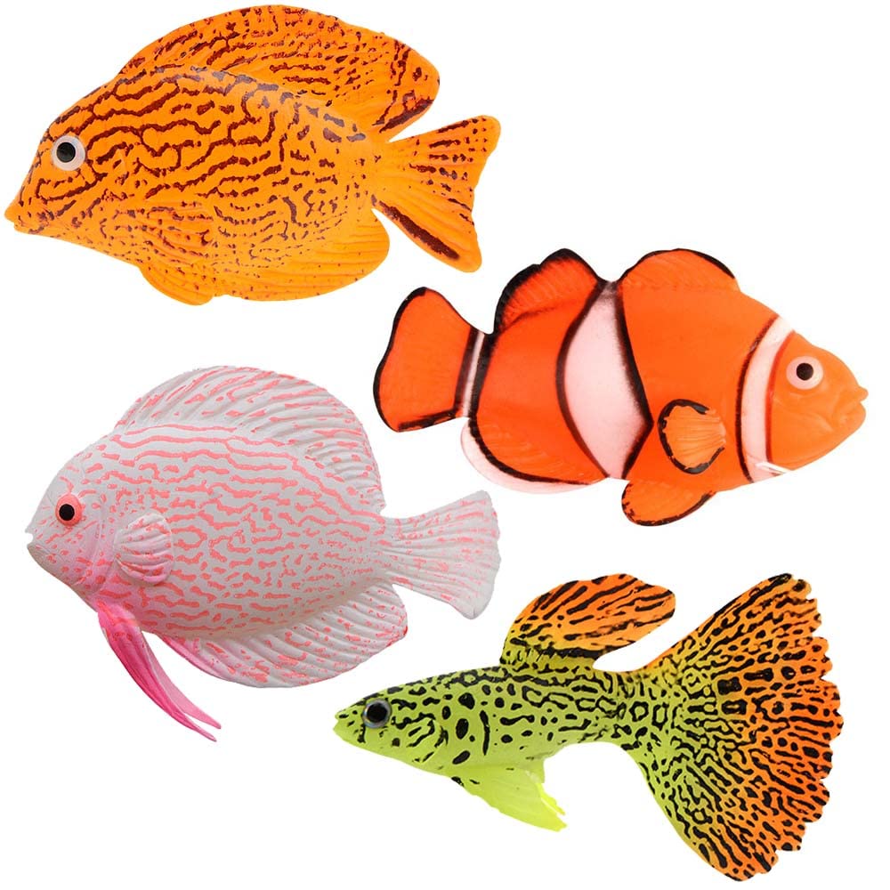 CENPEK 4Pcs Artificial Fish Aquarium Fake Fish Floating Fish Tank Ornaments Silicone Fake Tropical Fish for Fish Tank Decoration Artificial Fish Aquarium