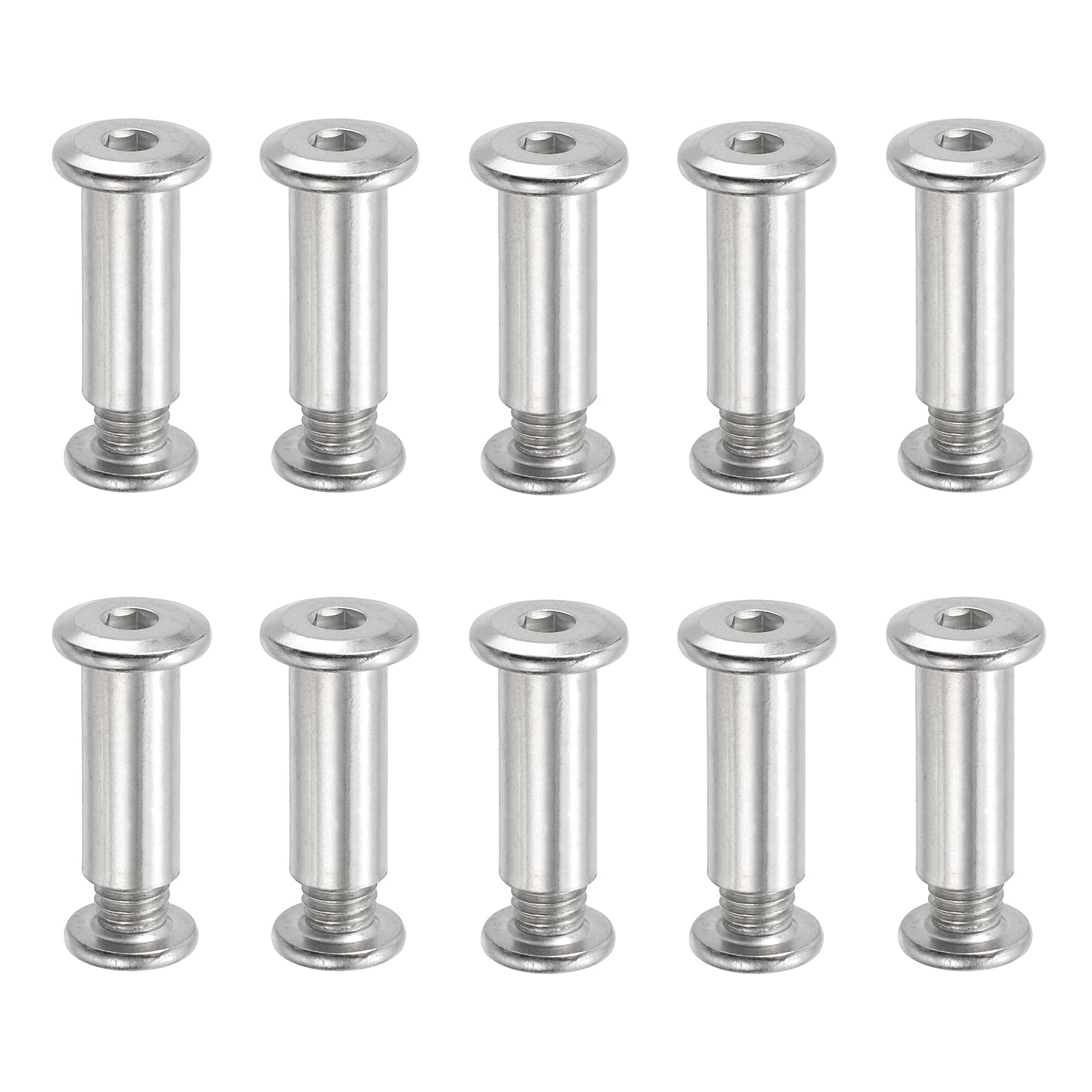 PATIKIL Hex Chicago Screws, 10 Set Binding Screw Posts M8 x 25 mm Connecting Hex Drive Socket Cap Bolt Nuts for Scrapbook Leather Belt Album Photo Furniture Repair, Silver