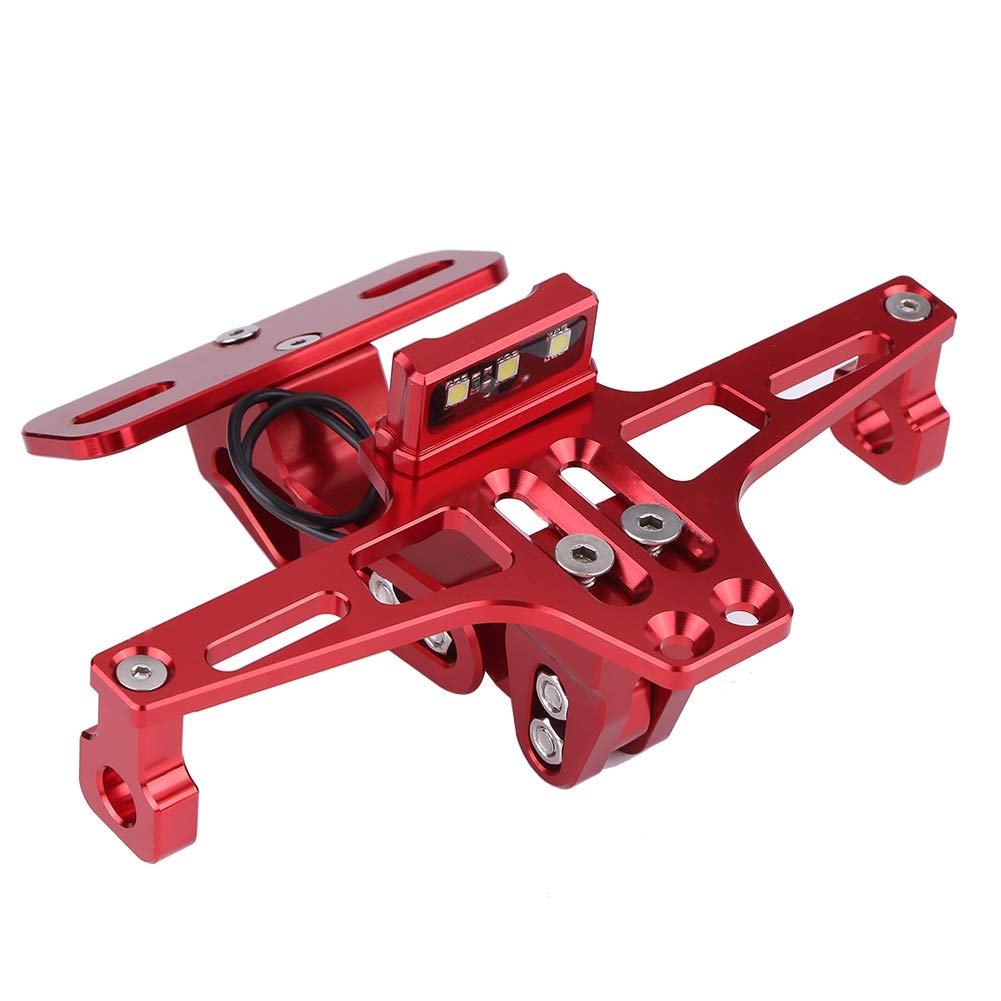 Qiilu Motorcycle Adjustable Aluminum License Number Plate Frame Holder Bracket with Light(red)