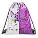 Unicorn Gift Sequin Mermaid Drawstring Backpack Gym Dance Bags for Girls Kids Magic Reversible Flip Sequin School Bag Shoulder Travel Bags Birthday Gift for Daughter Children Women (Magical Purple)