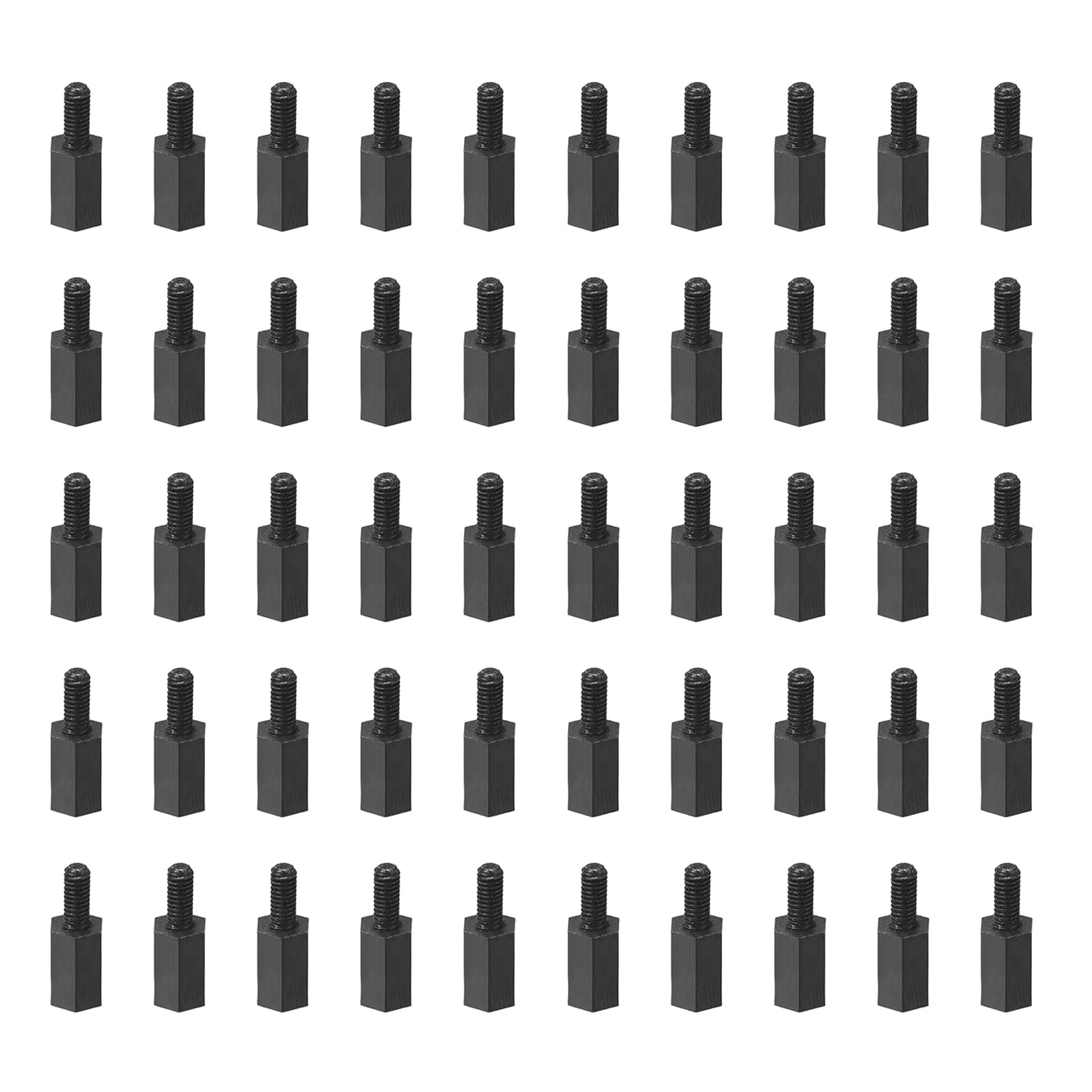 YOKIVE 50 Pcs M2.5 Standoff Screws, Nylon Hex PCB Standoffs with High Insulation Effect, Keep Height Consistent, Great for Motherboard (Black, 6mm+6mm)