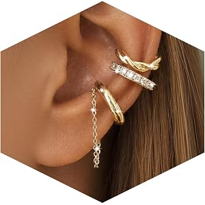 D.Bella Ear Cuff Earrings for Women 14K Gold Plated Dainty Non Pierced Clip On Earring for Cartilage Fake Ear Jewelry Lightwe