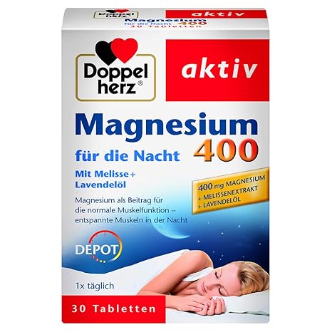 Doppelherz Magnesium 400 für die Nacht mit Melisse und Lavendelöl – Magnesium zur Unterstützung der normalen Muskel- und Nerv