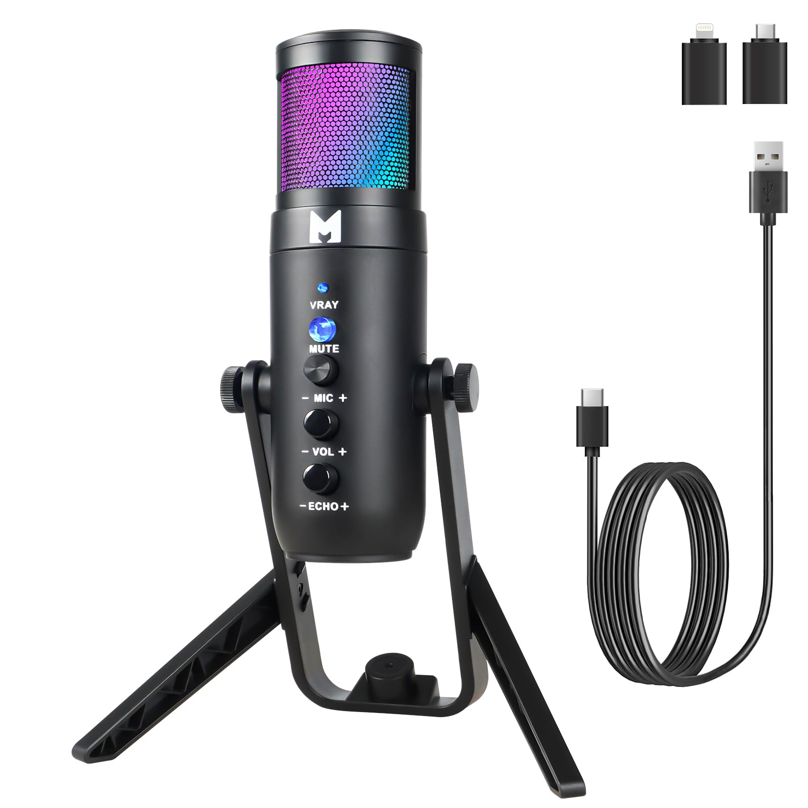 MUTOUHE USB Microphone PC, Gaming Microphone for Streaming Podcast Voiceover, USB C Condenser Microphone with RGB Control, Compatible with Mobile Phone, PC, PS4, PS5, and Mac