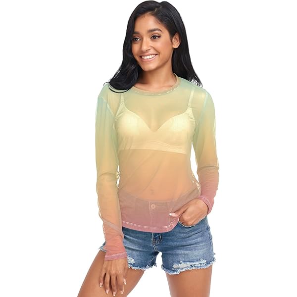 J JOYSAY Fondant Pink See Through Tops for Women Mesh Sheer