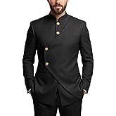 Wangyue Chinese Suit Men 2 Piece Slim Fit Safari Suits for Men Mandarin Collar Suit Chinese Tunic Suits Blazer Pants Set