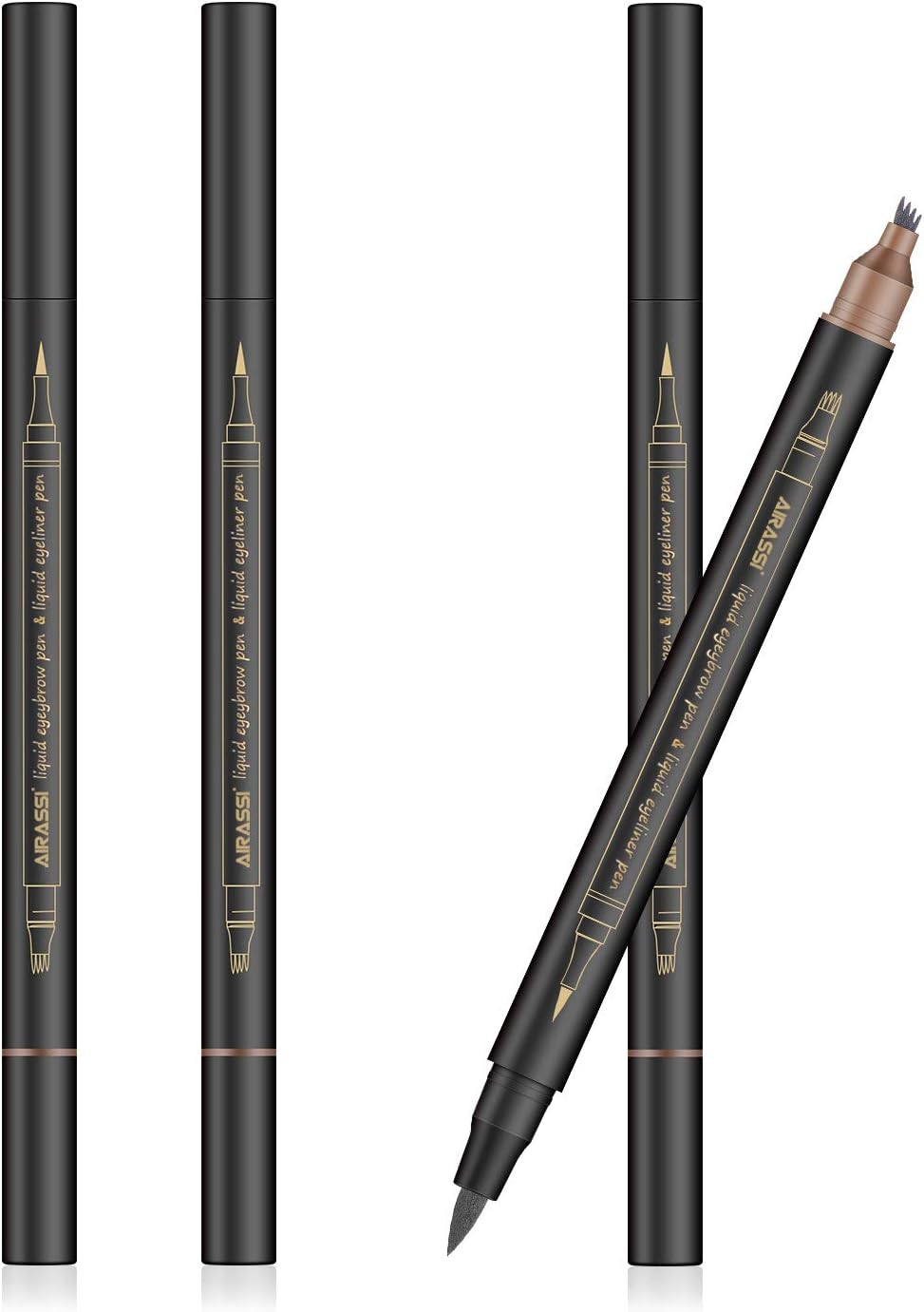 Eyebrow Tattoo Pen with Eyeliner | 2PCS Waterproof Microblading Eyebrow Pen to Make natural looking Eyebrow,Sweatproof Eyerbrow Pen,Non-caking,Easy to Color and No Fade (Dark Grey)