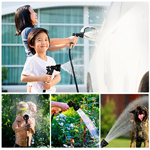 URCERI 50ft Expandable Garden Hose with 3/4 Solid Brass Fittings 8 Function Spray Nozzle Shut Off Valve Carrying Bag