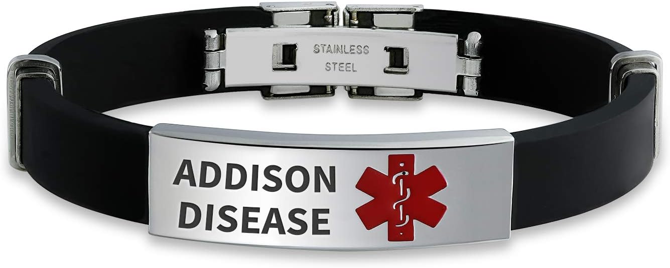 Addison Disease Waterproof Black Silicone Rubber Wristband Medical