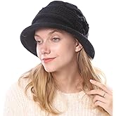 ZffXH Womens Cloche Hat, Winter Knit 1920 Vintage Beanie Cap Bowler Church Bucket Dress Felt for Women Ladies Seniors