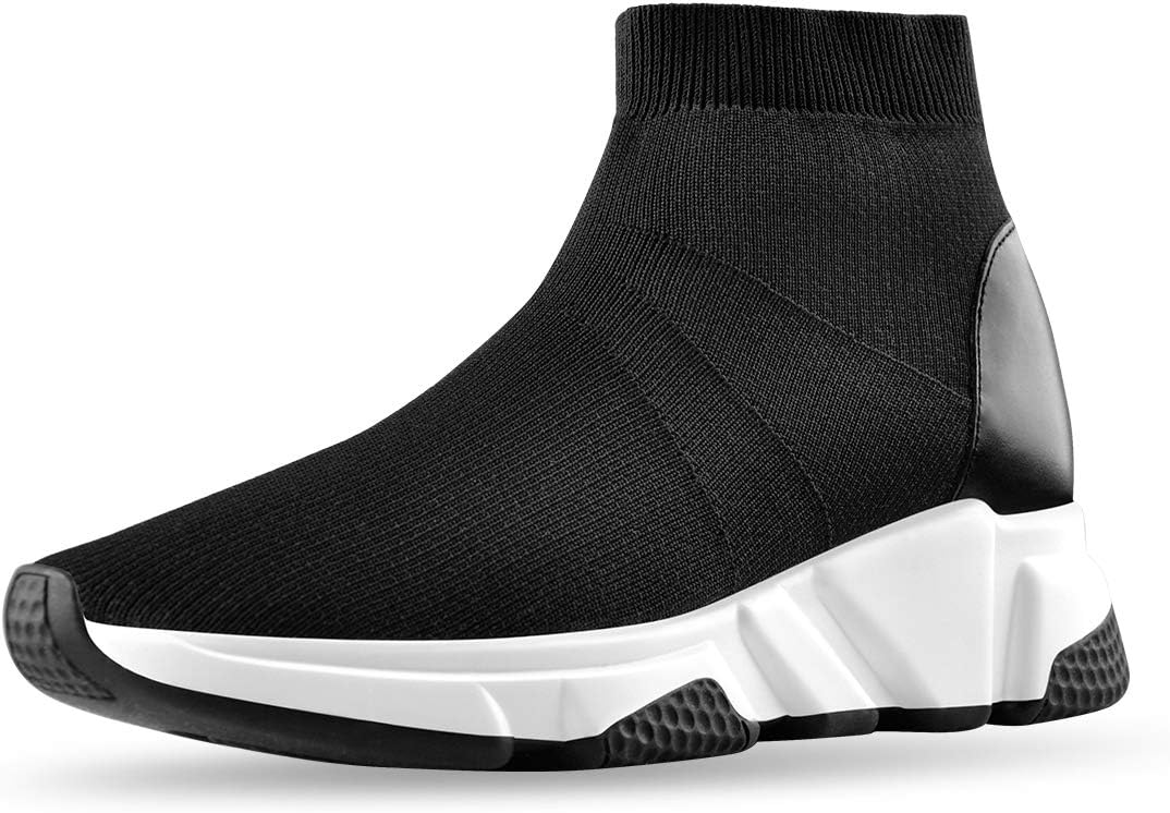 Yolkomo Women's Strentch Man's Knit Sock Sneaker Walking Casual Airport Shoes Solid Black US10