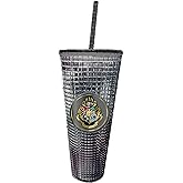 Spoontiques Harry Potter Diamond Tumbler, 20oz - Textured Cup w/Staw, Double Wall Insulated, BPA Free - Hogwarts